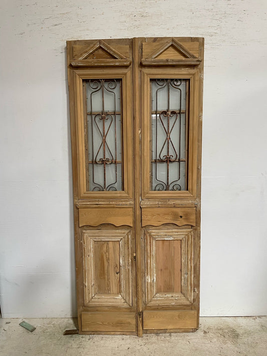 Antique French door (88x38.5) with metal F0895