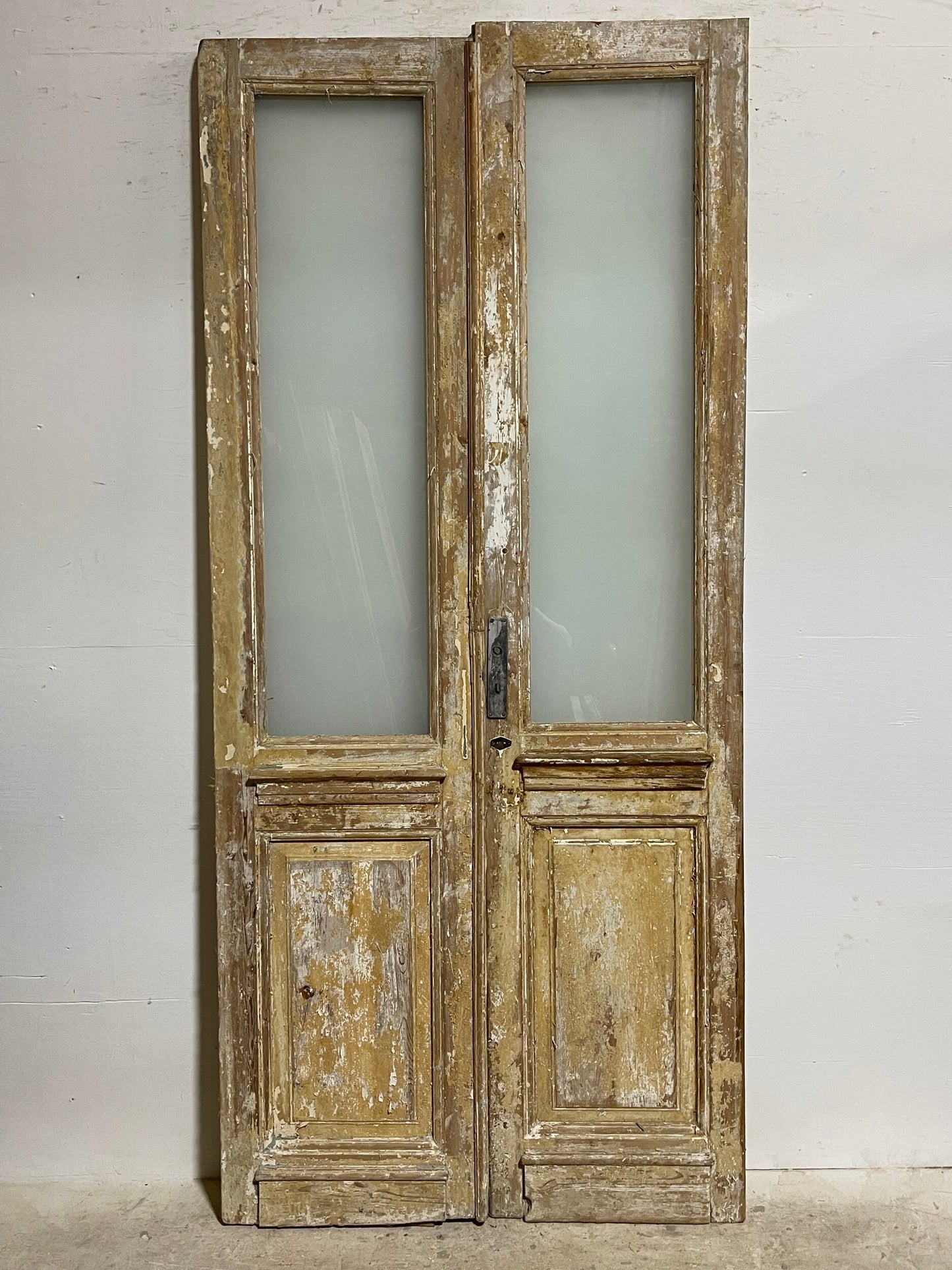 Antique French panel door with glass (97.5 x 43.5) I023