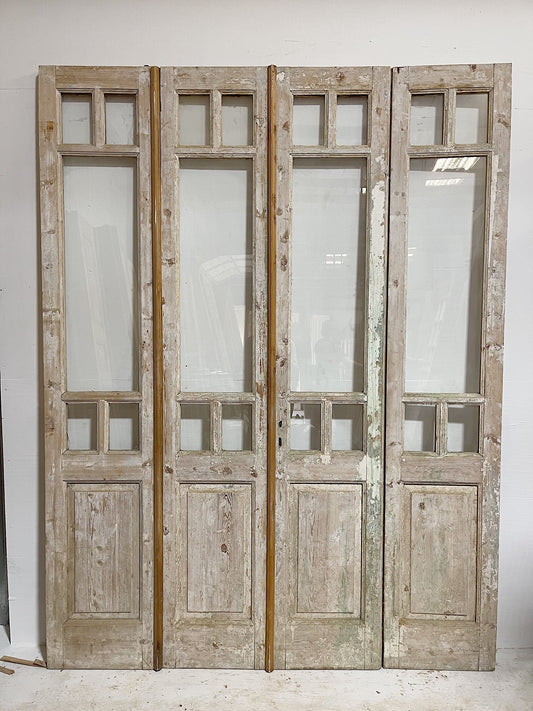 Antique French doors (99x76) with glass, 4 piece set E1122