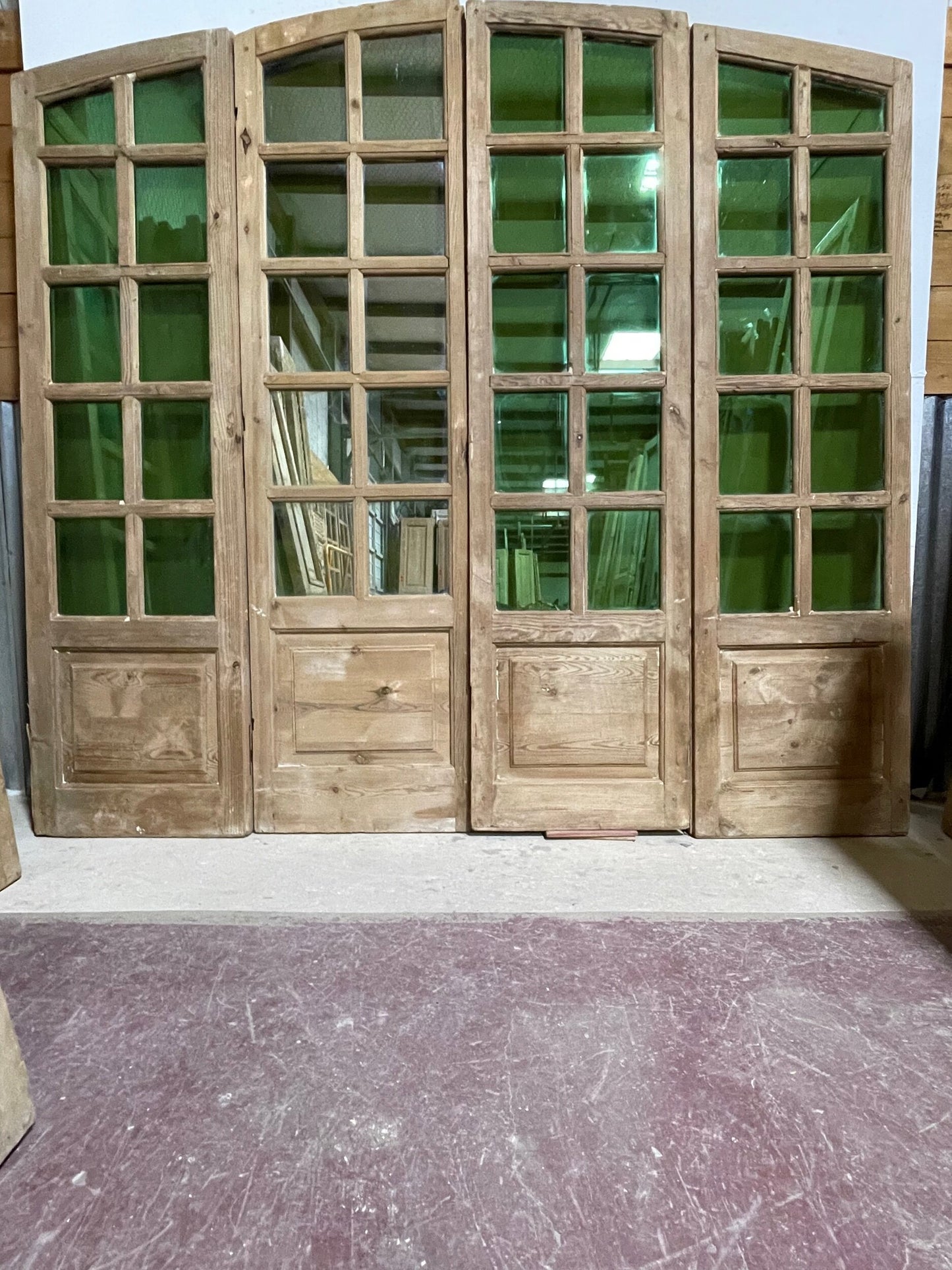 Antique French panel doors with glass (86.25x92.75) I238