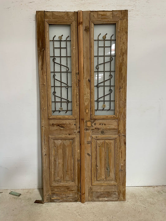 Antique French door (89.5x40.5) with metal F0914