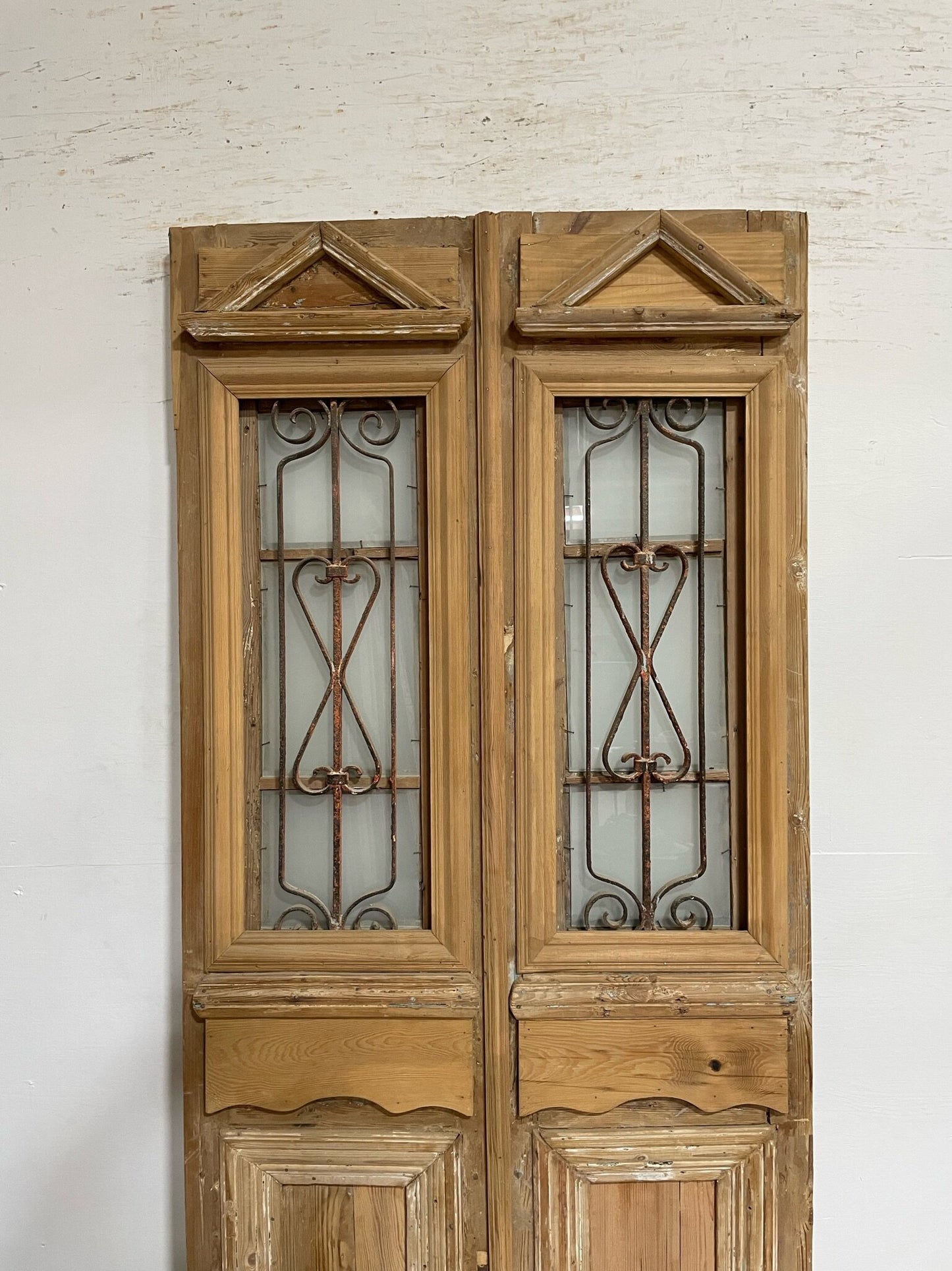 Antique French door (88x38.5) with metal F0895