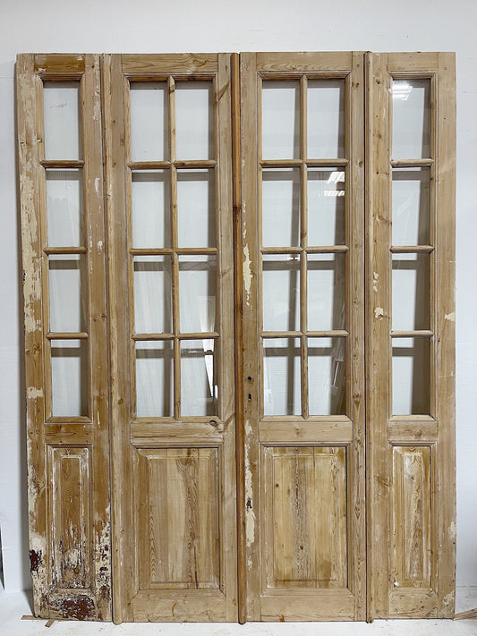 Antique French doors (99x75) with glass, 4 piece set E1130