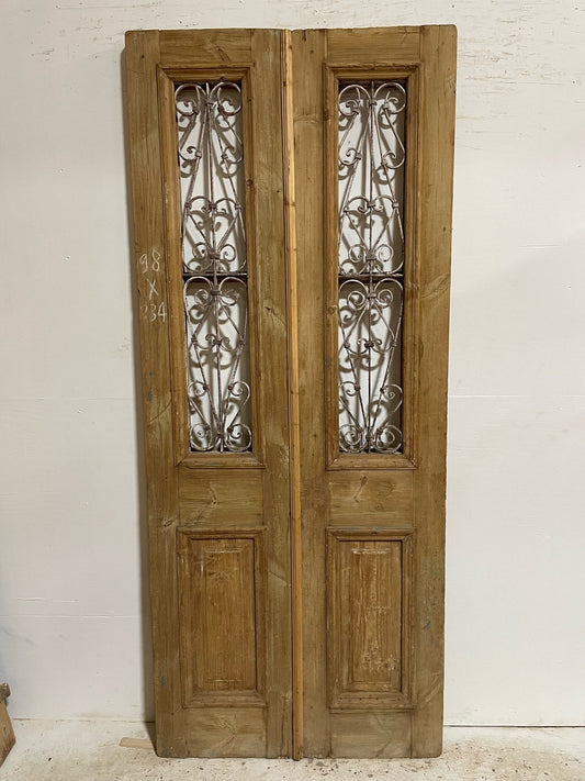 Antique French door (92x38.5) with metal E16