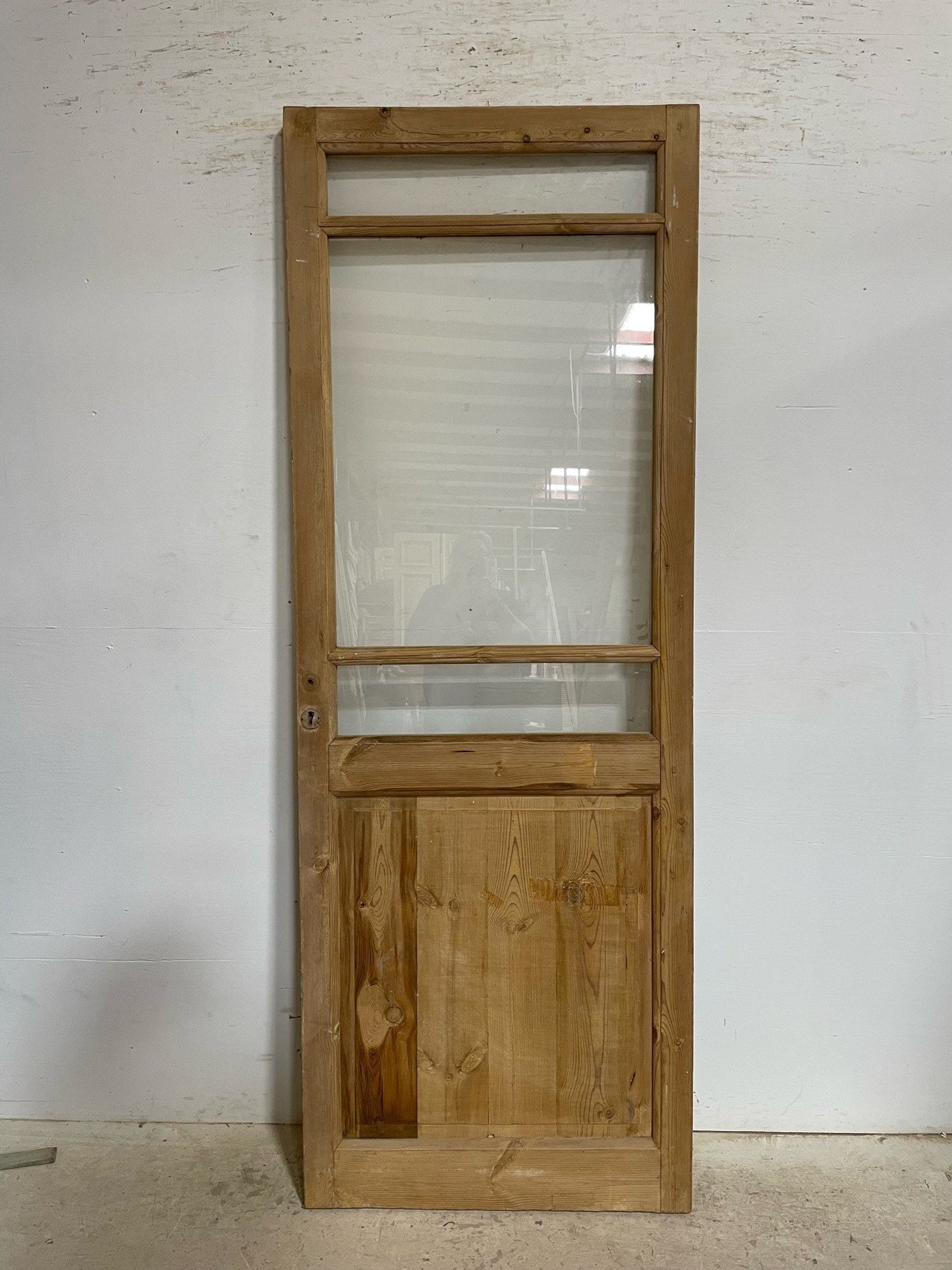 Antique French door (90x32.75) with glass F0658