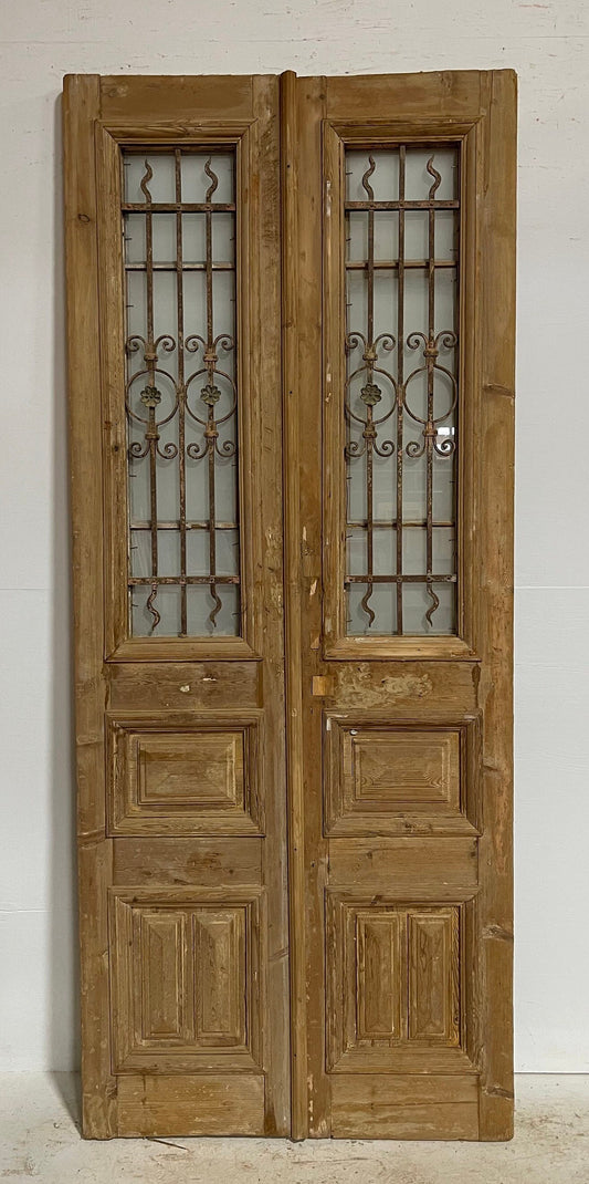 Antique French panel door with metal (92.5x38.5) G0967ss