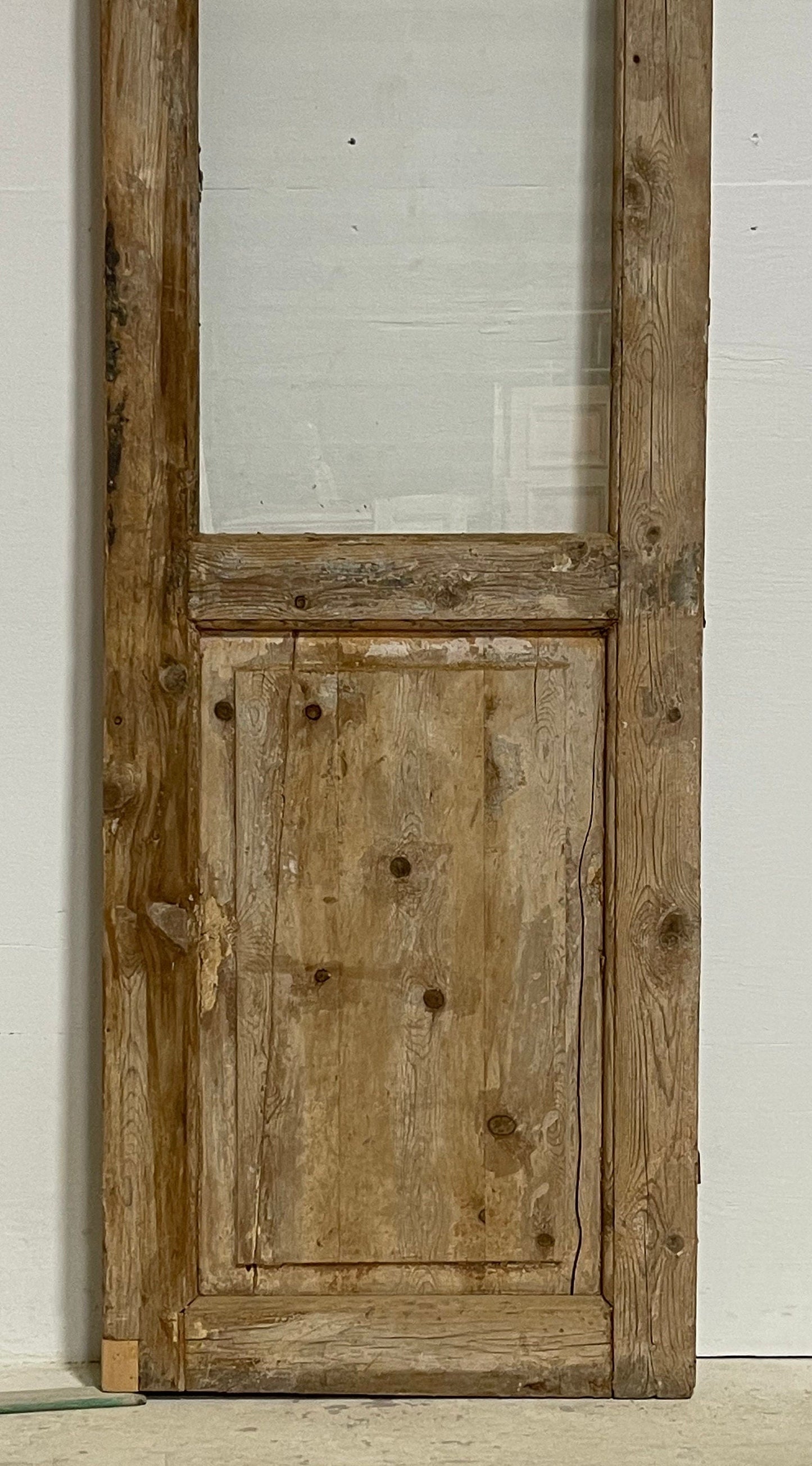 Antique French panel door with glass (89x23.5) G1399s