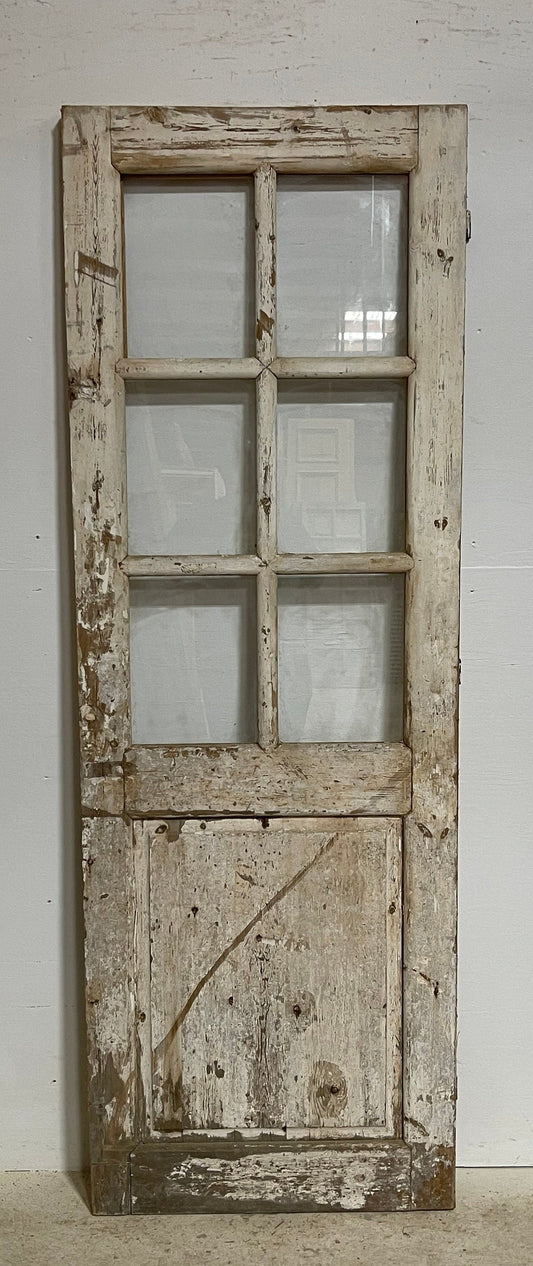 Antique French panel door with glass (80x27.5) G1532s