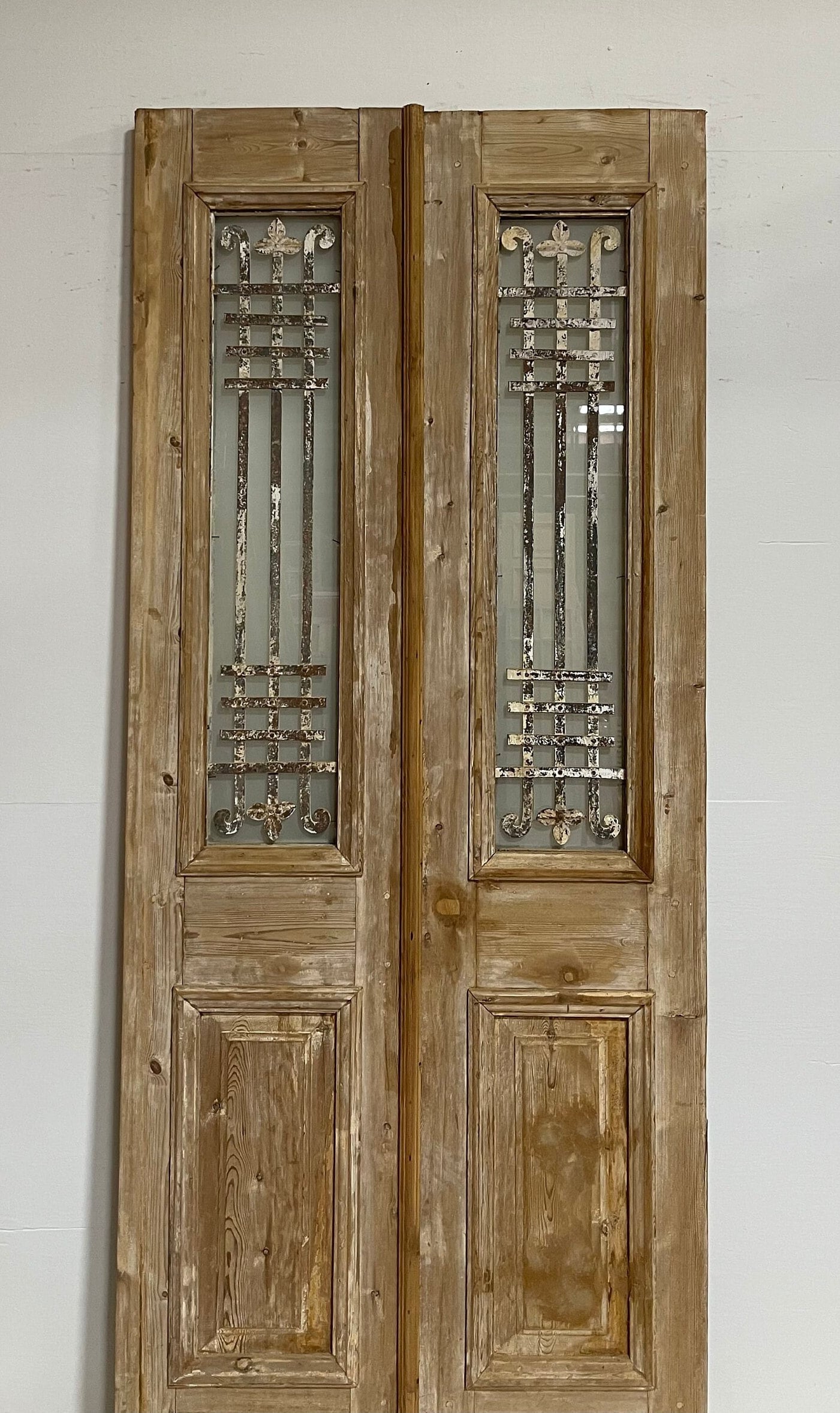 Antique French panel door with metal (98.25x41) G1443s