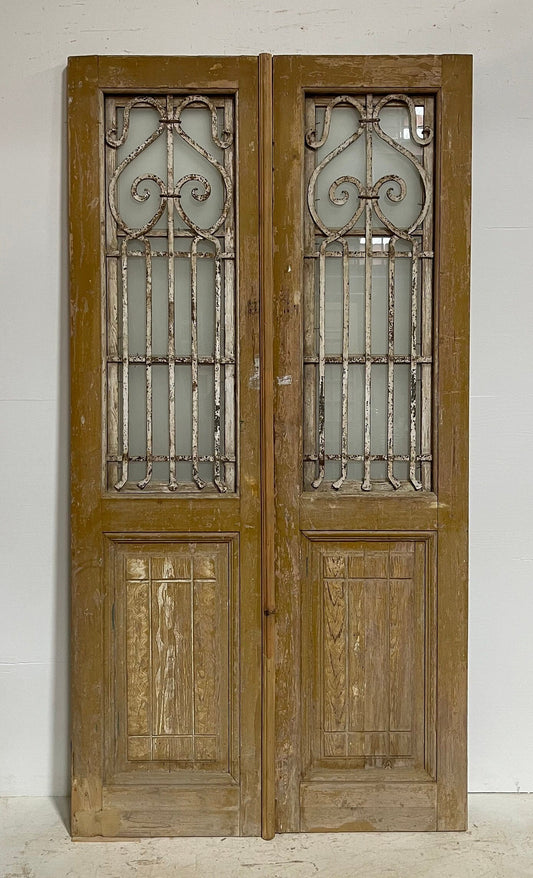 Antique French panel door with metal (85.5x44) G1004s