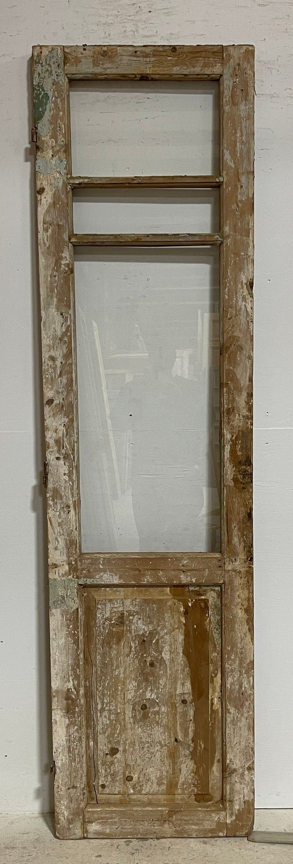 Antique French panel door with glass (89x23.5) G1399s