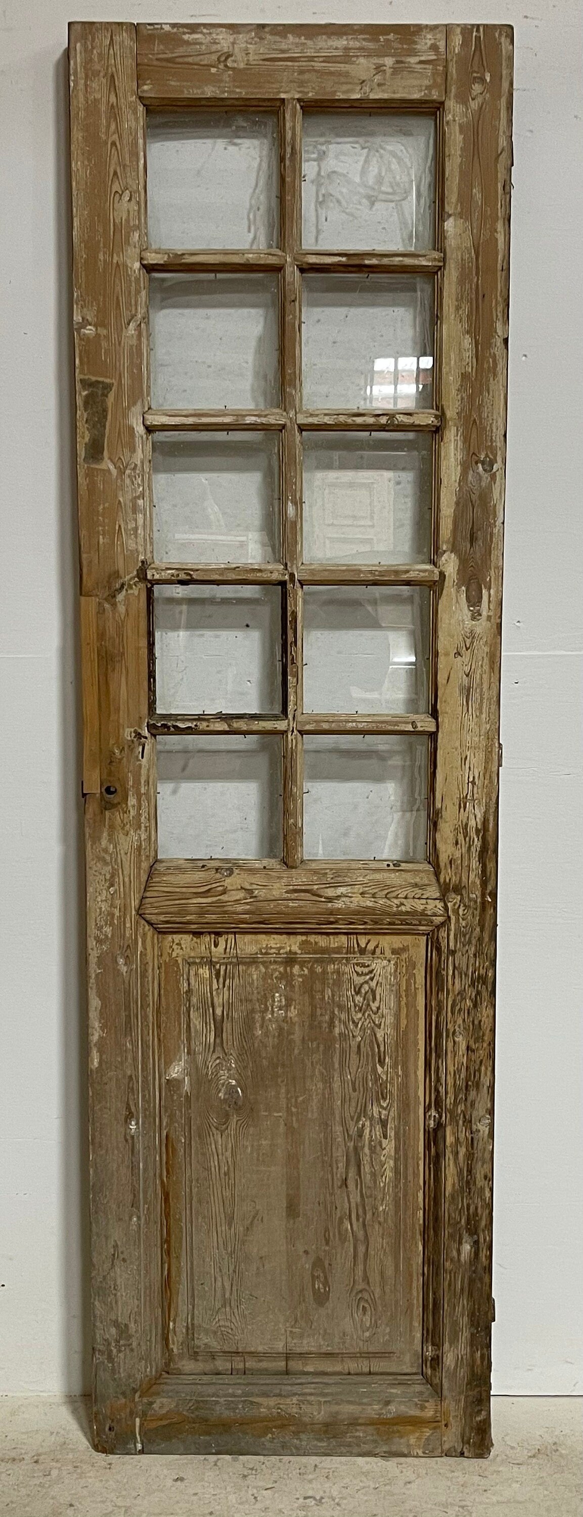 Antique French panel door with glass (82x24) G1488s