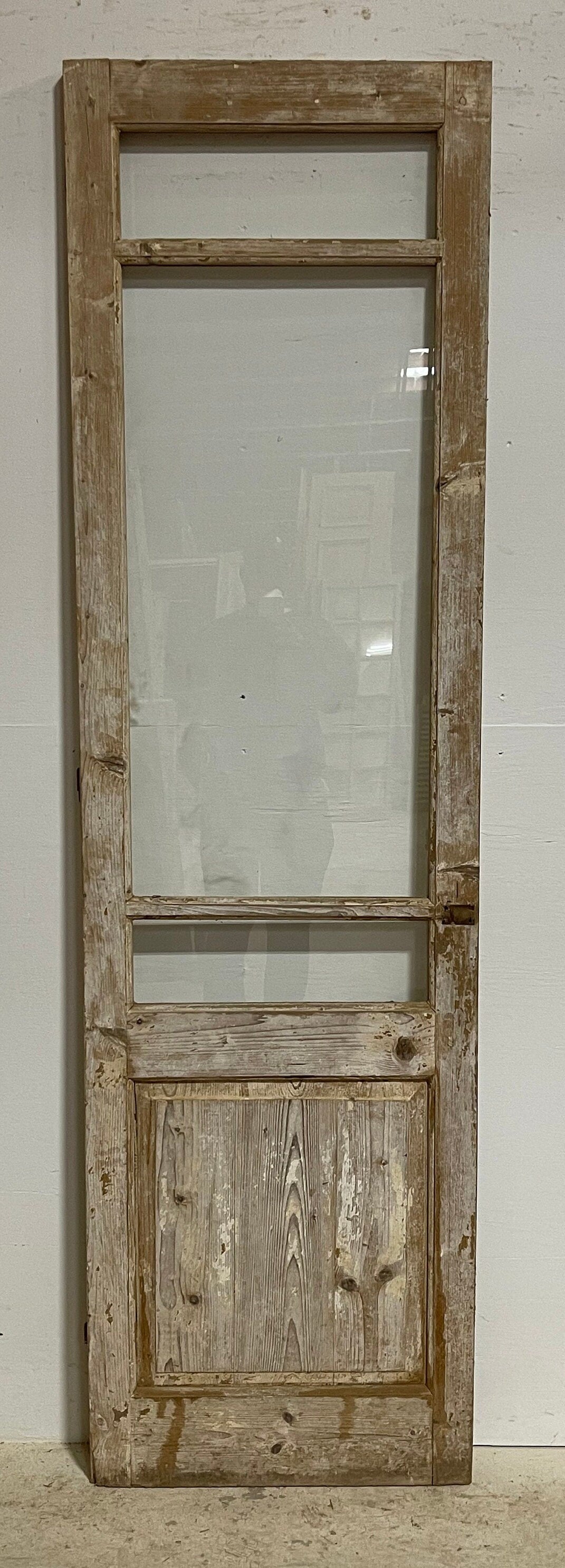 Antique French panel door with glass (86.25x24) G1404s