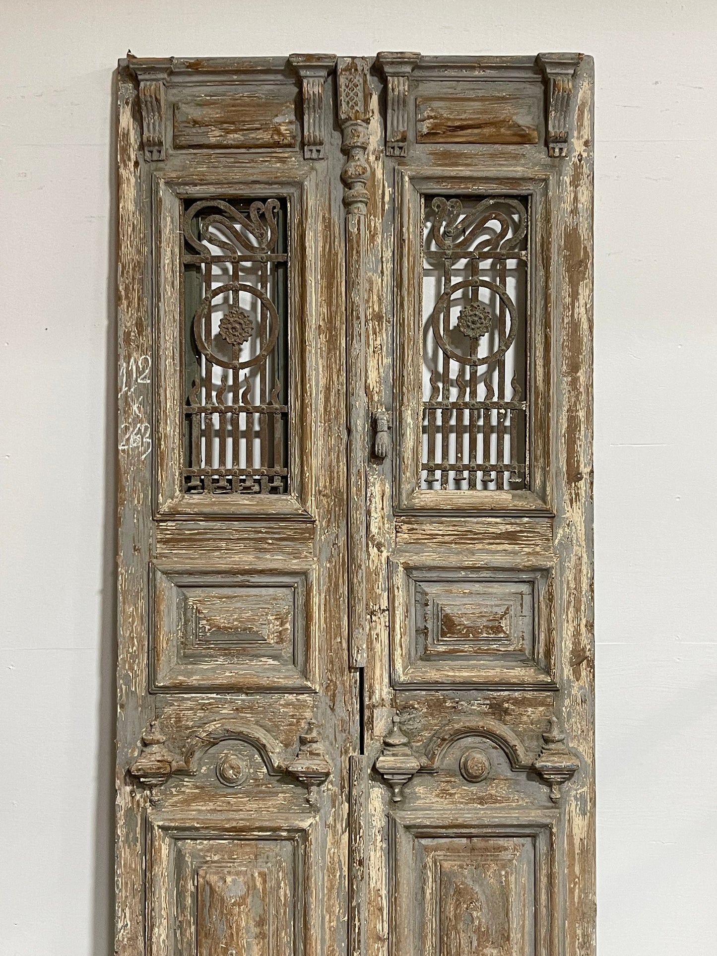 Antique French panel doors with metal (103.5x42.25) H0012s