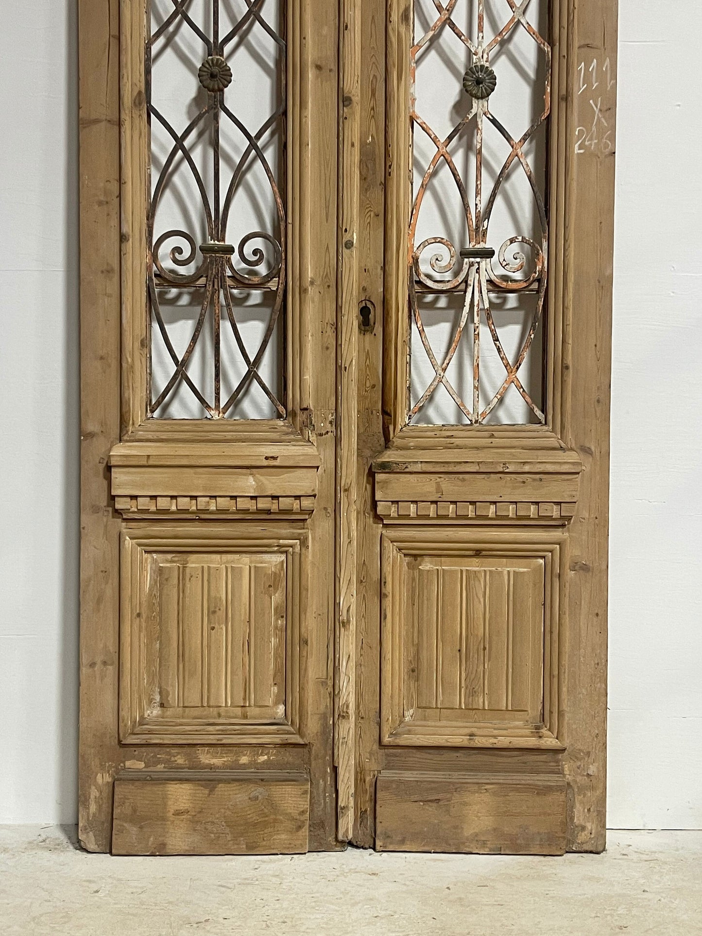Antique French panel doors with metal (96x43.5) H0021s